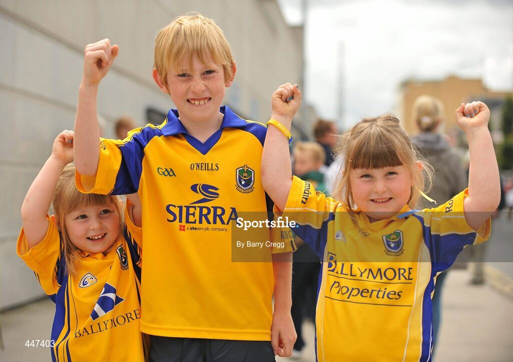 1 August 2010; Young Roscommon supporters show the thumbs up for their team ahead of the game, from left, Michaela, 4, Jack, 9, and Katie Lohan, 6, from Knockcroghery, Co. Roscommon. GAA Football All-Ireland Senior Championship Quarter-Final, Roscommon v Cork, Croke Park, Dublin. Picture credit: Barry Cregg / SPORTSFILE