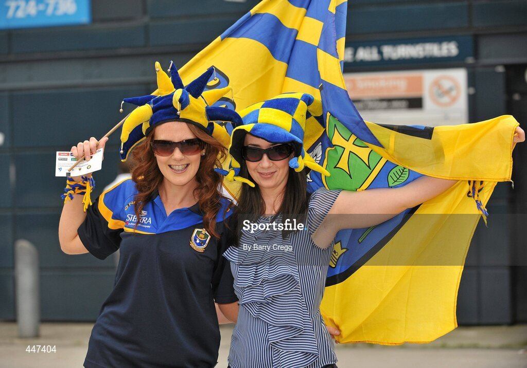1 August 2010; Roscommon supporters Catherine and Deirdre Dwyer, from Ballinameen, Co. Roscommon, show off their team's flag and colours before the game. Supporters at the GAA Football All-Ireland Senior Championship Quarter-Finals, Croke Park, Dublin. Picture credit: Barry Cregg / SPORTSFILE