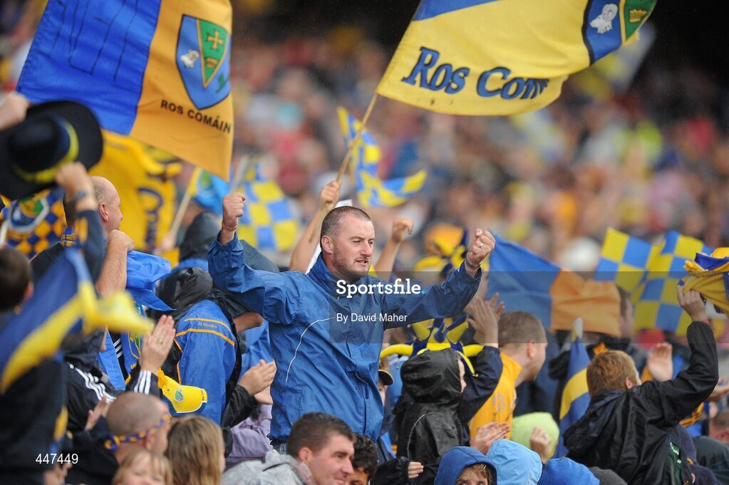 1 August 2010; Roscommon supporters cheer on their team. GAA Football All-Ireland Senior Championship Quarter-Final, Roscommon v Cork, Croke Park, Dublin. Picture credit: David Maher / SPORTSFILE