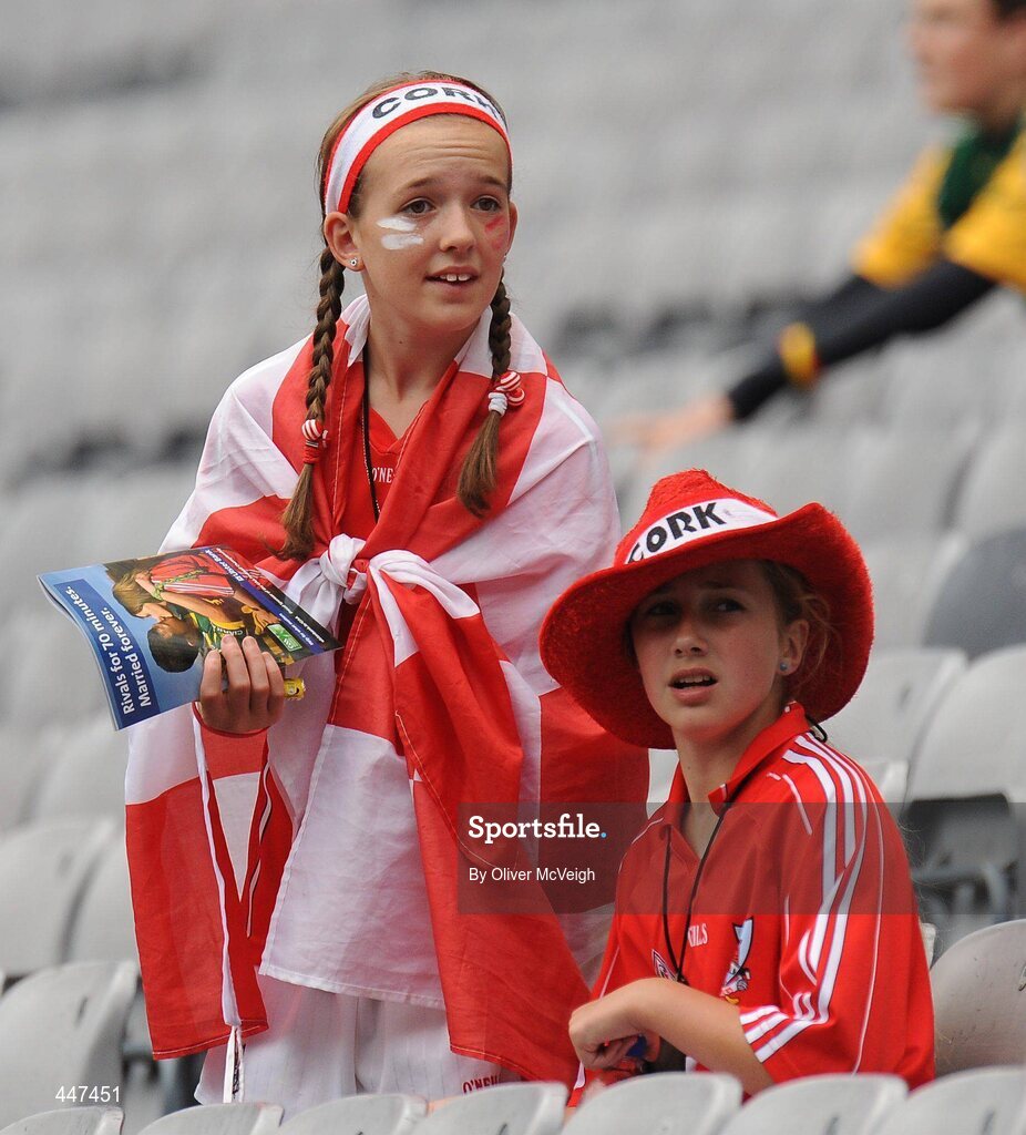 1 August 2010; Two young Cork fans at the game. Supporters at the GAA Football All-Ireland Senior Championship Quarter-Finals, Croke Park, Dublin. Picture credit: Oliver McVeigh / SPORTSFILE