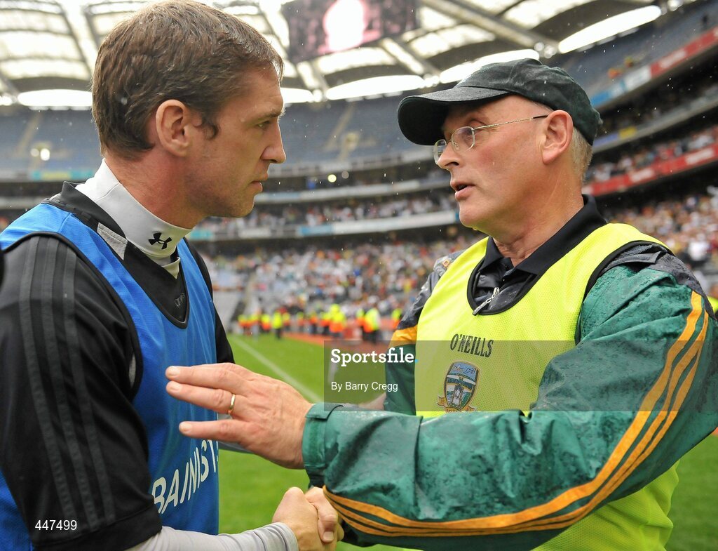 1 August 2010; Kildare manager Kieran McGeeney shakes hands with Meath manager Eamon O' Brien. GAA Football All-Ireland Senior Championship Quarter-Final, Meath v Kildare, Croke Park, Dublin. Picture credit: Barry Cregg / SPORTSFILE