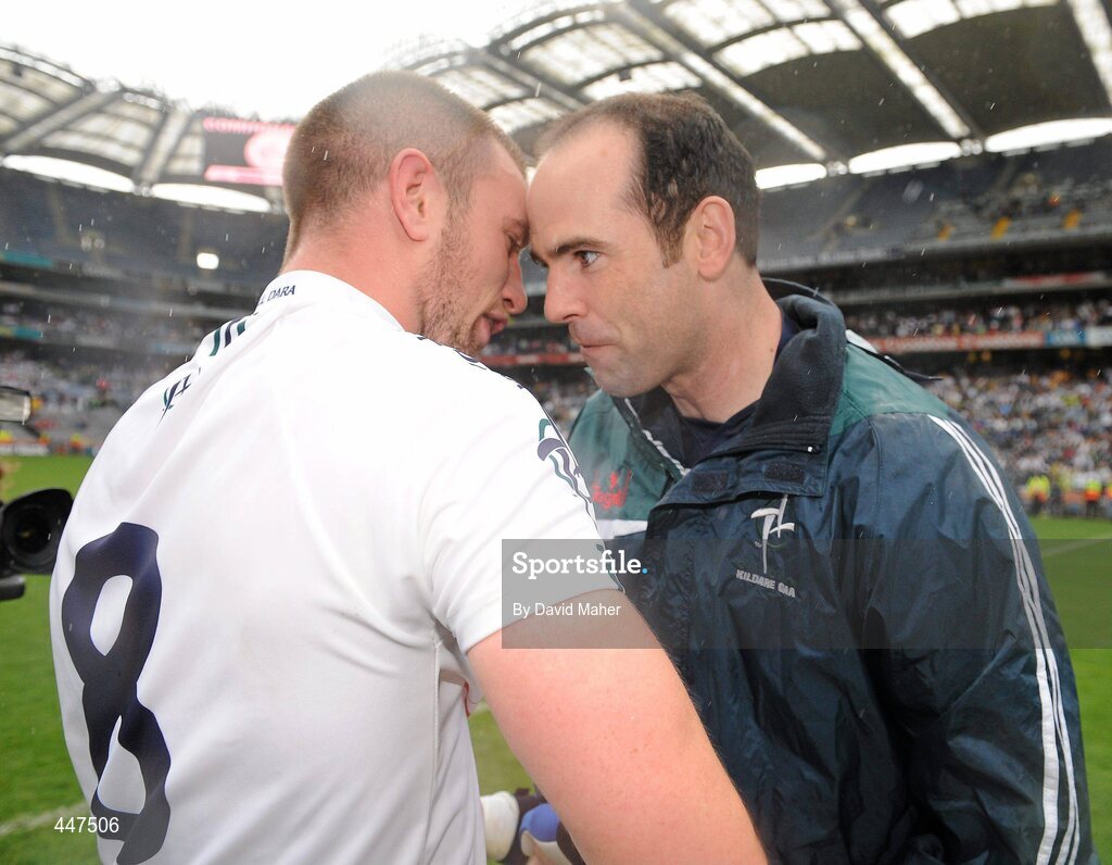 1 August 2010; Dermot Earley, right, Kildare, celebrates with Daryl Flynn at the end of the game. GAA Football All-Ireland Senior Championship Quarter-Final, Meath v Kildare, Croke Park, Dublin. Picture credit: David Maher / SPORTSFILE