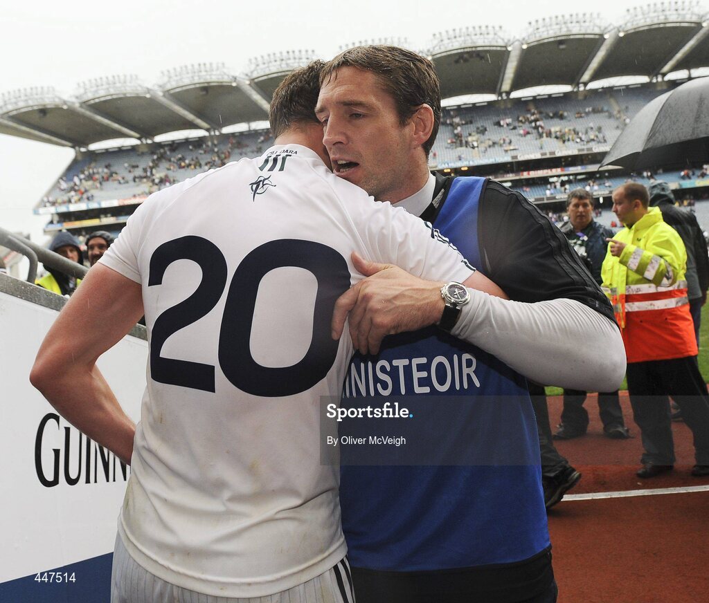 1 August 2010; Kildare manager Kieran McGeeney, right, celebrates with Hugh Lynch. GAA Football All-Ireland Senior Championship Quarter-Final, Meath v Kildare, Croke Park, Dublin. Picture credit: Oliver McVeigh / SPORTSFILE