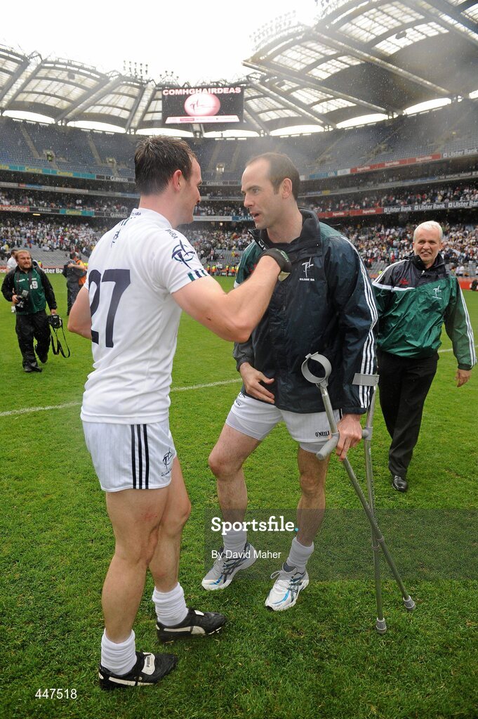1 August 2010; Dermot Earley, right, Kildare, celebrates with Michael Foley at the end of the game. GAA Football All-Ireland Senior Championship Quarter-Final, Meath v Kildare, Croke Park, Dublin. Picture credit: David Maher / SPORTSFILE