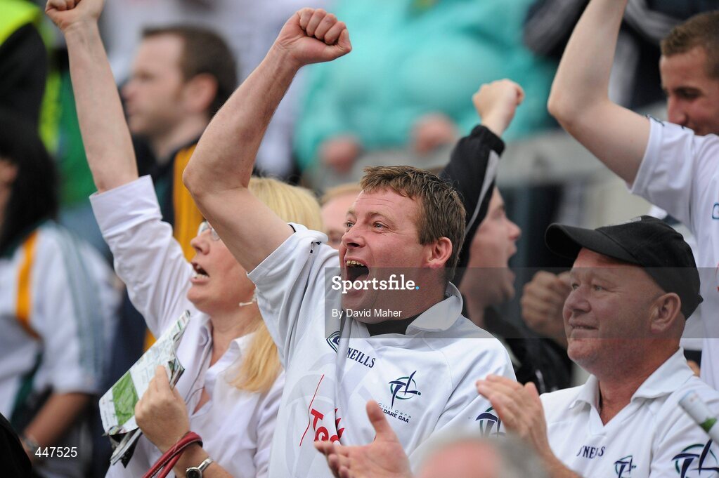 1 August 2010; Kildare supporters celebrate at the end of the game. GAA Football All-Ireland Senior Championship Quarter-Final, Meath v Kildare, Croke Park, Dublin. Picture credit: David Maher / SPORTSFILE