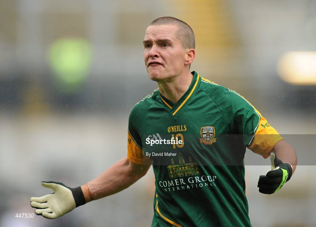 1 August 2010; Seamus Kenny, Meath, reacts after being sent off by referee Marty Duffy. GAA Football All-Ireland Senior Championship Quarter-Final, Meath v Kildare, Croke Park, Dublin. Picture credit: David Maher / SPORTSFILE