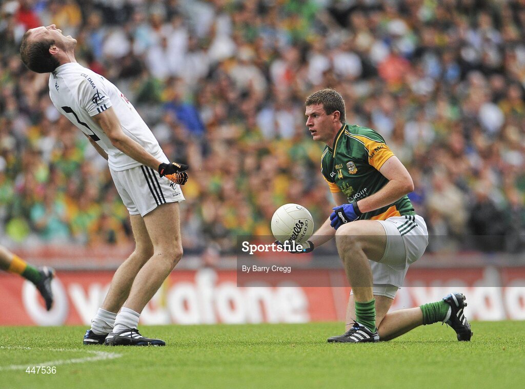 1 August 2010; Hugh McGrillen, Kildare, shows his fustration as a free to Shane O' Rourke, Meath is awarded. GAA Football All-Ireland Senior Championship Quarter-Final, Meath v Kildare, Croke Park, Dublin. Picture credit: Barry Cregg / SPORTSFILE