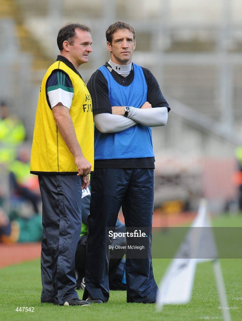 1 August 2010; Kildare manager Kieran McGeeney, right, with selector Aidan O'Rourke. GAA Football All-Ireland Senior Championship Quarter-Final, Meath v Kildare, Croke Park, Dublin. Picture credit: Oliver McVeigh / SPORTSFILE