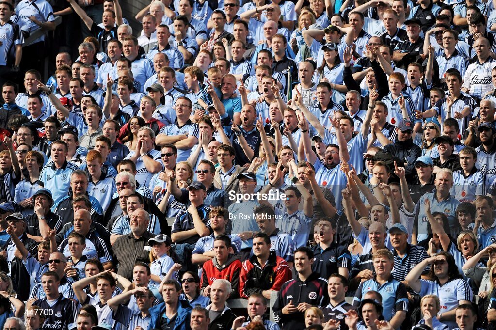 31 July 2010; Dublin supporters, and a few supporting Down, on Hill 16. GAA Football All-Ireland Senior Championship Quarter-Final, Tyrone v Dublin, Croke Park, Dublin. Picture credit: Ray McManus / SPORTSFILE