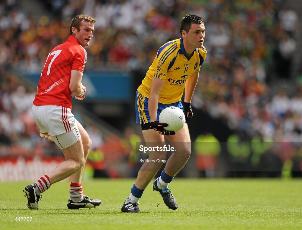 1 August 2010; Donal Shine, Roscommon, in action against Nicholas Murphy, Cork. GAA Football All-Ireland Senior Championship Quarter-Final, Roscommon v Cork, Croke Park, Dublin. Picture credit: Barry Cregg / SPORTSFILE