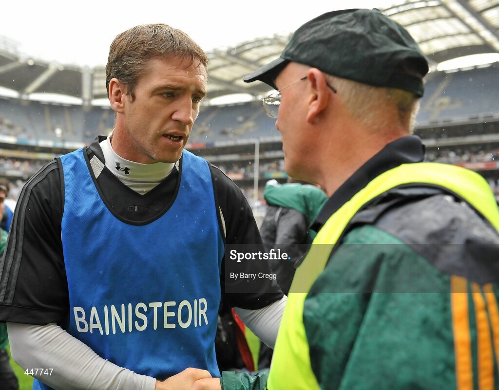 1 August 2010; Kildare manager Kieran McGeeney shakes hands with Meath manager Eamon O' Brien. GAA Football All-Ireland Senior Championship Quarter-Final, Meath v Kildare, Croke Park, Dublin. Picture credit: Barry Cregg / SPORTSFILE