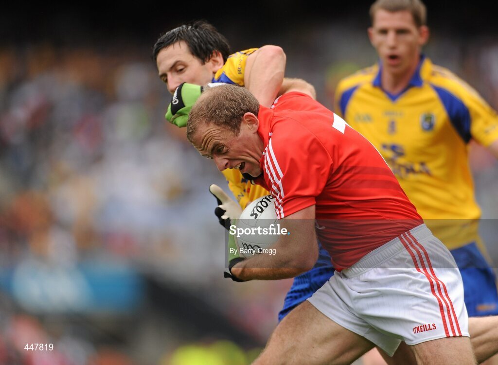 1 August 2010; Paudie Kissane, Cork, in action against Cathal Dineen, Roscommon. GAA Football All-Ireland Senior Championship Quarter-Final, Roscommon v Cork, Croke Park, Dublin. Picture credit: Barry Cregg / SPORTSFILE