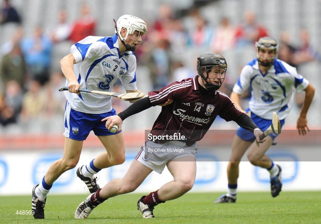 25 July 2010; Trevor Moran, Galway, in action against Jamie Barron, Waterford. ESB GAA Hurling All-Ireland Minor Championship Quarter-Final, Waterford v Galway, Croke Park, Dublin. Picture credit: Oliver McVeigh / SPORTSFILE