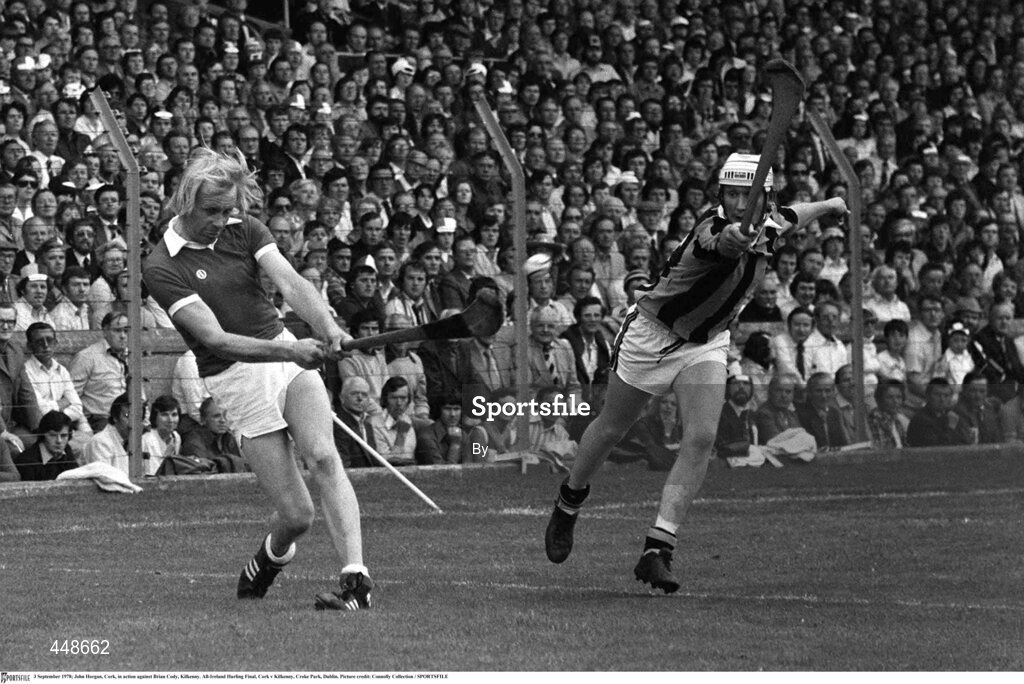 3 September 1978; John Horgan, Cork, in action against Brian Cody, Kilkenny. All-Ireland Hurling Final, Cork v Kilkenny, Croke Park, Dublin. Picture credit: Connolly Collection / SPORTSFILE