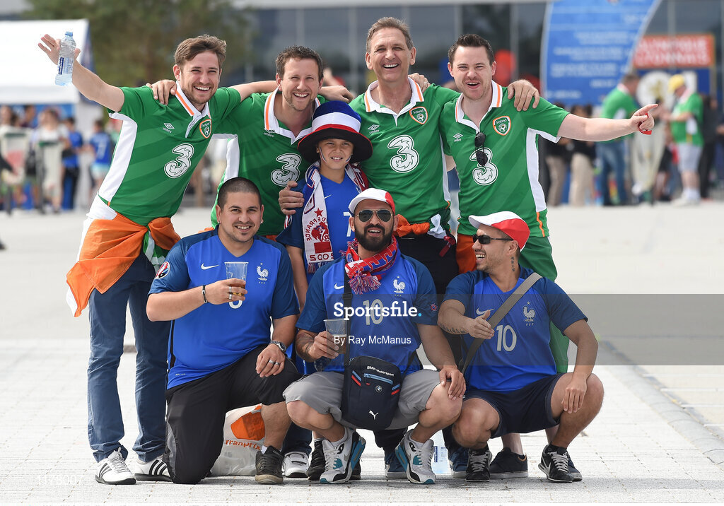 26 June 2016; Republic of Ireland and France supporters ahead of the UEFA Euro 2016 Round of 16 match between France and Republic of Ireland at Stade des Lumieres in Lyon, France. Photo by Ray McManus/Sportsfile