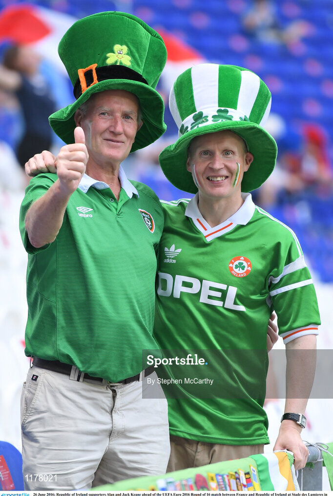 26 June 2016; Republic of Ireland supporters Alan and Jack Keane ahead of the UEFA Euro 2016 Round of 16 match between France and Republic of Ireland at Stade des Lumieres in Lyon, France. Photo by Stephen McCarthy/Sportsfile