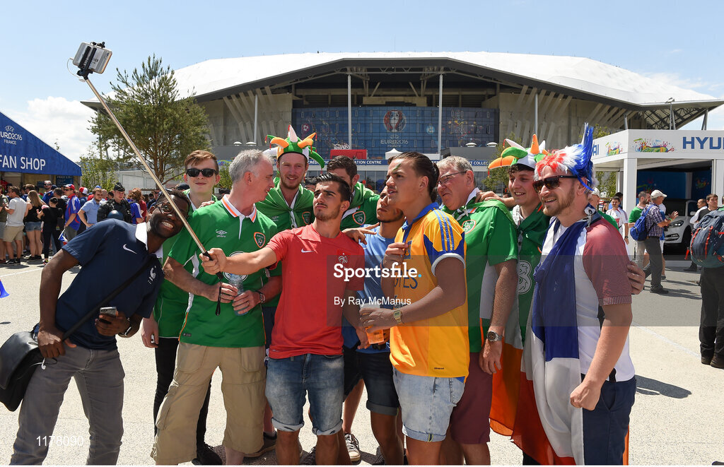 26 June 2016; Republic of Ireland and French supporters ahead of the UEFA Euro 2016 Round of 16 match between France and Republic of Ireland at Stade des Lumieres in Lyon, France. Photo by Ray McManus/Sportsfile