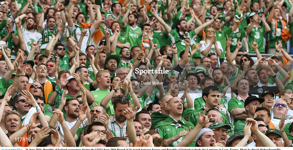 26 June 2016; Republic of Ireland supporters during the UEFA Euro 2016 Round of 16 match between France and Republic of Ireland at Stade des Lumieres in Lyon, France. Photo by David Maher/Sportsfile