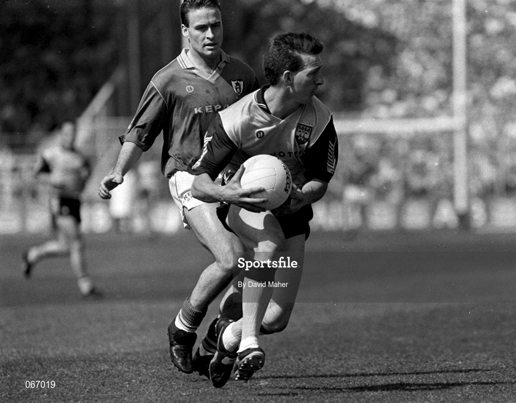 6 July 1991; Mick Deegan of Dublin in action against Bernard Flynn of Meath during the Leinster Senior Football Championship preliminary round third replay match between Dublin and Meath at Croke Park in Dublin. Photo by David Maher/Sportsfile