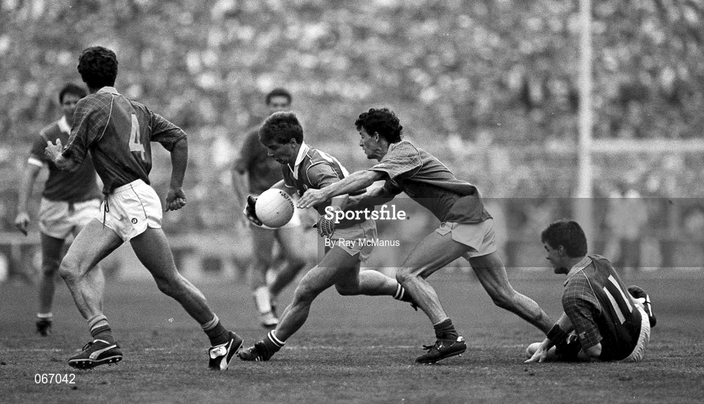 16 September 1990; John O'Driscoll of Cork in action against Kevin Foley of Meath during the All-Ireland Senior Football Championship Final match between Cork and Meath at Croke Park in Dublin. Photo by Ray McManus/Sportsfile