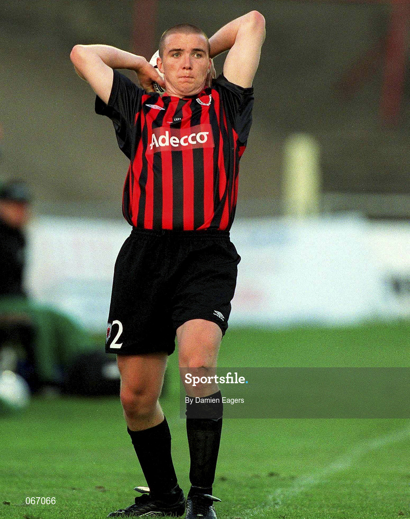 11 July 2001; Brian Shelley of Bohemians during the UEFA Champions League First Qualifying Round First Leg match between Bohemians and FC Levadia Maardu at Dalymount Park in Dublin. Photo by Damien Eagers/Sportsfile