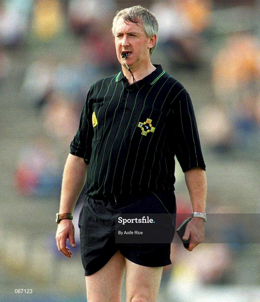 1 July 2001; Referee Pat Dunphy during the Guinness Ulster Senior Hurling Championship Semi-Final match between Antrim and Down at Casement Park in Belfast. Photo by Aoife Rice/Sportsfile