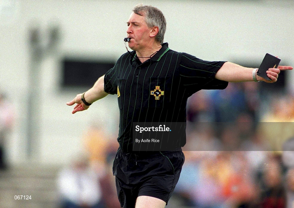 1 July 2001; Referee Pat Dunphy during the Guinness Ulster Senior Hurling Championship Semi-Final match between Antrim and Down at Casement Park in Belfast. Photo by Aoife Rice/Sportsfile
