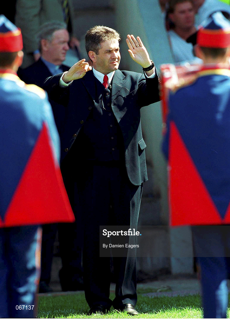 30 June 2001; The Artane Band musical director Ronan O'Reilly during the Bank of Ireland All-Ireland Senior Football Championship Qualifier Round 2 match between Kildare and Donegal at St Conleth's Park in Newbridge, Kildare. Photo by Damien Eagers/Sportsfile