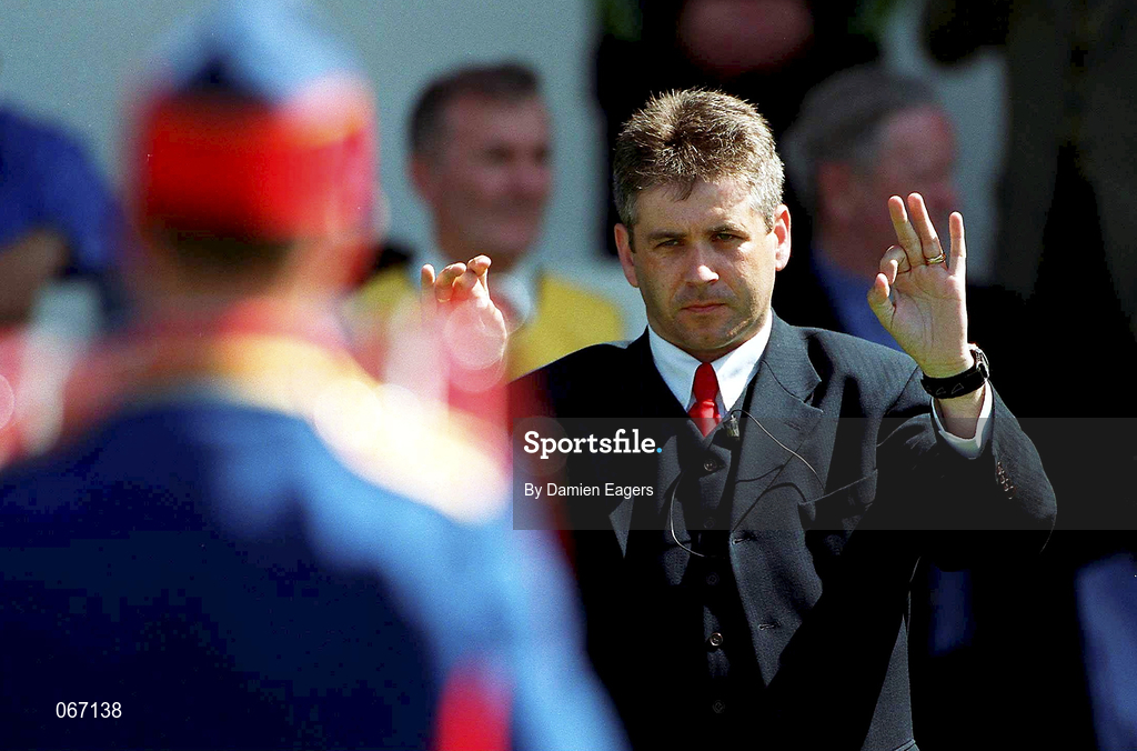 30 June 2001; The Artane Band musical director Ronan O'Reilly during the Bank of Ireland All-Ireland Senior Football Championship Qualifier Round 2 match between Kildare and Donegal at St Conleth's Park in Newbridge, Kildare. Photo by Damien Eagers/Sportsfile