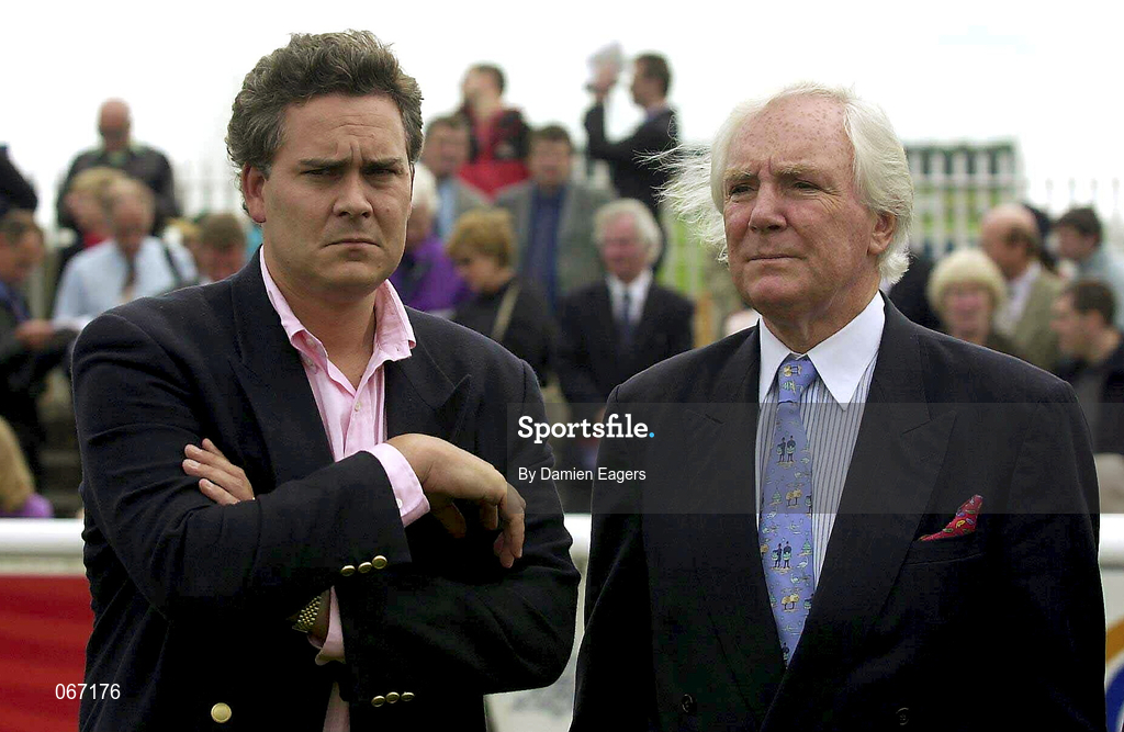 30 June 2001; Owners Gavin O'Reilly, left, and Sir Anthony O'Reilly at the Curragh Racecourse in Kildare. Photo by Damien Eagers/Sportsfile