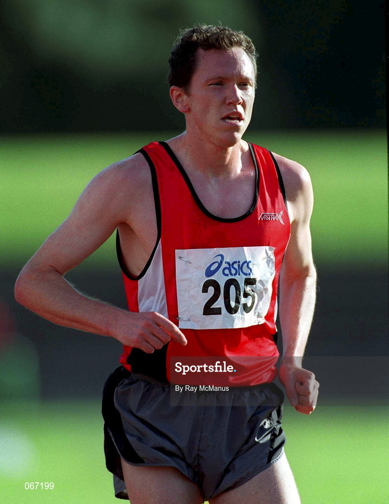 29 June 2001; Conor McGee of Lucan AC competing in the men's 5000m during the Dublin International Athletics meet at Morton Stadium in Santry, Dublin. Photo by Ray McManus/Sportsfile