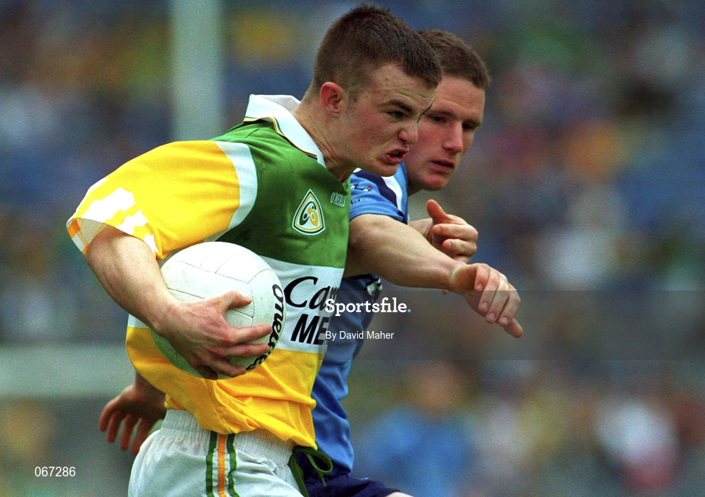 15 July 2001; David Egan of Offaly in action against David Galvin of Dublin during the Leinster Minor Football Championship Final match between Dublin and Offaly in Croke Park, Dublin. Photo by David Maher/Sportsfile