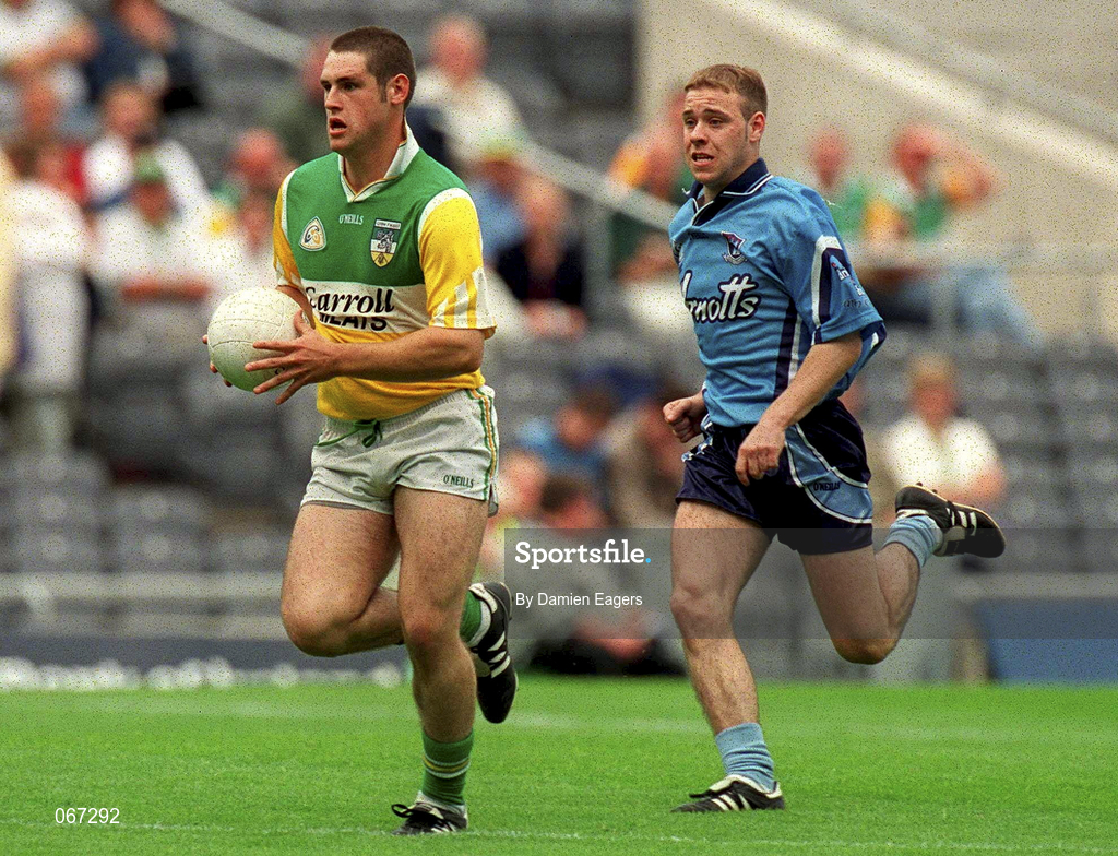 15 July 2001; Mark Deehan of Offaly in action against Barry Lyons of Dublin during the Leinster Minor Football Championship Final match between Dublin and Offaly in Croke Park, Dublin. Photo by Damien Eagers/Sportsfile