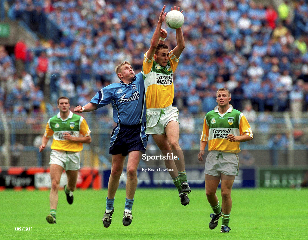 15 July 2001; Darren Nutterfield of Offaly in action against Martin Whelan of Dublin during the Leinster Minor Football Championship Final match between Dublin and Offaly in Croke Park, Dublin. Photo by Brian Lawless/Sportsfile