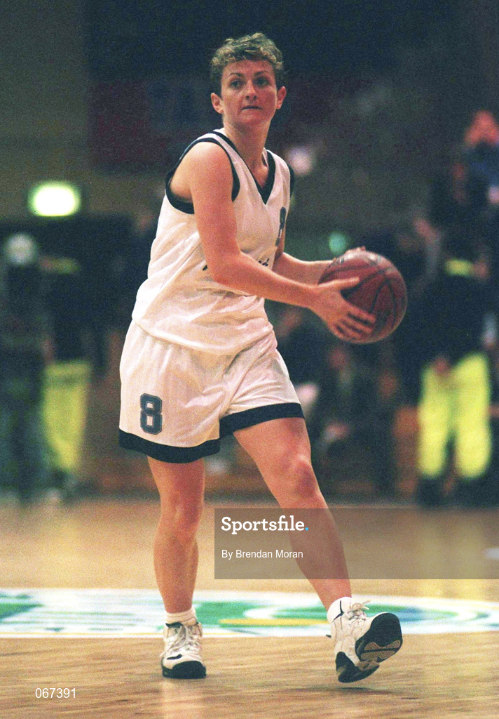 24 January 1998; Angie McNally of Meteors during the Sprite Women's Senior National Cup Semi-Final between Snowcream Waterford Wildcats and Meteors at the National Basketball Arena in Tallaght, Dublin. Photo by Brendan Moran/Sportsfile