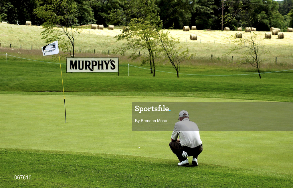 27 June 2001; Defending Champion Patrik Sjoland of Sweden lines up a putt on the fourth green during the Pro Am ahead of the Murphy's Irish Open Golf Championship at Fota Island Golf Club in Fota Island, Cork. Photo by Brendan Moran/Sportsfile