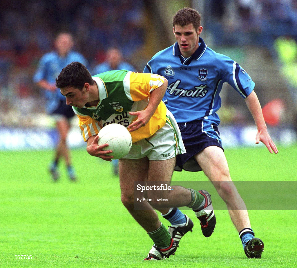 15 July 2001; Gary Collins of Offaly in action against Graham Cullen of Dublin during the Leinster Minor Football Championship Final match between Dublin and Offaly in Croke Park, Dublin. Photo by Brian Lawless/Sportsfile