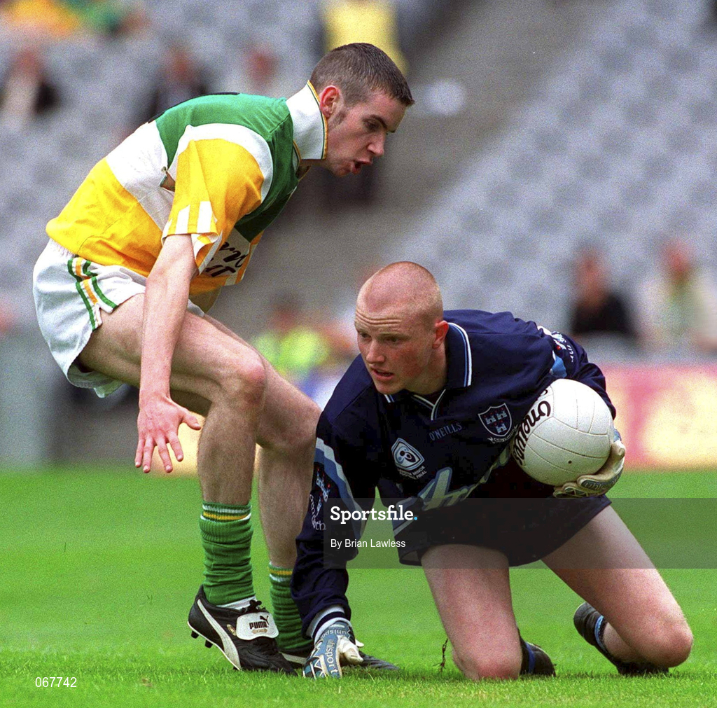 15 July 2001; Paul Copeland of Dublin in action against Ciaran Reilly of Offaly during the Leinster Minor Football Championship Final match between Dublin and Offaly in Croke Park, Dublin. Photo by Brian Lawless/Sportsfile