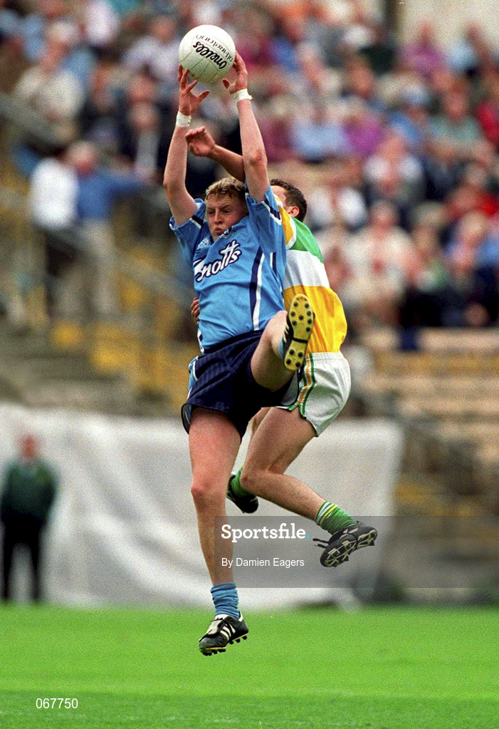 15 July 2001; Martin Whelan of Dublin in action against Darren Nutterfield of Offaly during the Leinster Minor Football Championship Final match between Dublin and Offaly in Croke Park, Dublin. Photo by Damien Eagers/Sportsfile