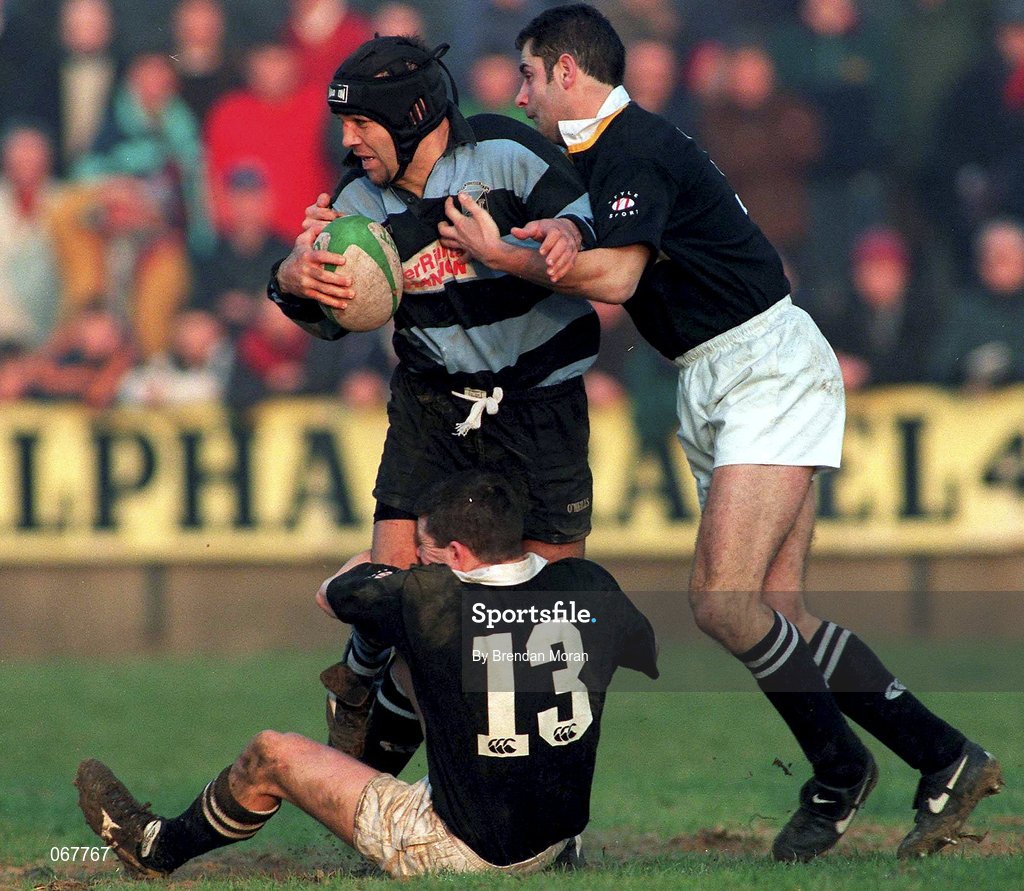 31 January 1998; Rhys Ellison of Shannon is tackled by Michael Rainey of Ballymena during the All-Ireland League Division 1 match between Shannon RFC and Ballymena RFC at Thomond Park in Limerick. Photo by Brendan Moran/Sportsfile