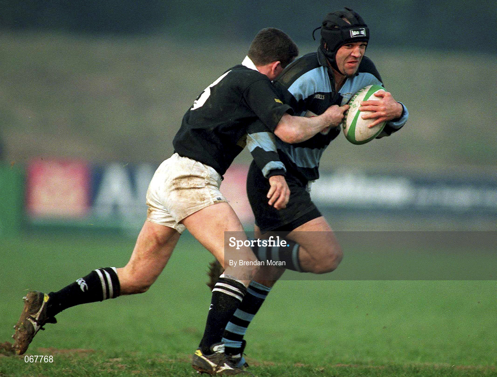 31 January 1998; Rhys Ellison of Shannon in action against Michael Rainey of Ballymena during the All-Ireland League Division 1 match between Shannon RFC and Ballymena RFC at Thomond Park in Limerick. Photo by Brendan Moran/Sportsfile