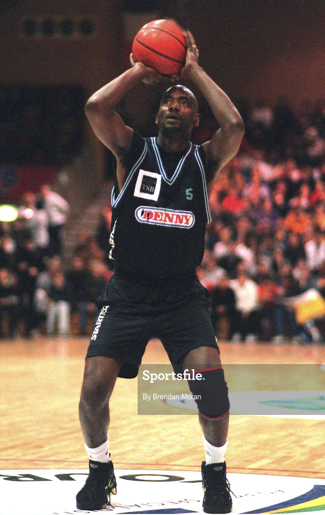 25 January 1998; Lennie McMillan of Denny Notre Dame during the Sprite Men's Senior National Cup Final between Denny Notre Dame and Neptune at the National Basketball Arena in Tallaght, Dublin. Photo by Brendan Moran/Sportsfile