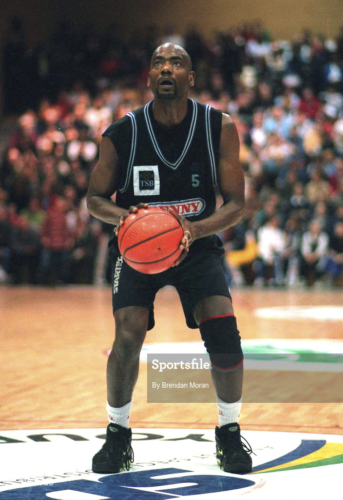 25 January 1998; Lennie McMillan of Denny Notre Dame during the Sprite Men's Senior National Cup Final between Denny Notre Dame and Neptune at the National Basketball Arena in Tallaght, Dublin. Photo by Brendan Moran/Sportsfile