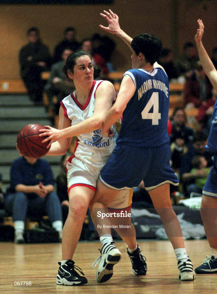 25 January 1998; Trish Nolan of Snowcream Waterford Wildcats in action against Ann Marie Kyne of Opennet Naomh Mhuire during the Sprite Women's Senior National Cup Final between Snowcream Waterford Wildcats and Opennet Naomh Mhuire at the National Basketball Arena in Tallaght, Dublin. Photo by Brendan Moran/Sportsfile