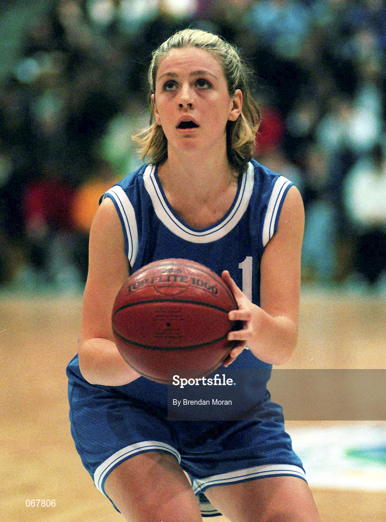 25 January 1998; Lisa Kenna of Opennet Naomh Mhuire during the Sprite Women's Senior National Cup Final between Snowcream Waterford Wildcats and Opennet Naomh Mhuire at the National Basketball Arena in Tallaght, Dublin. Photo by Brendan Moran/Sportsfile