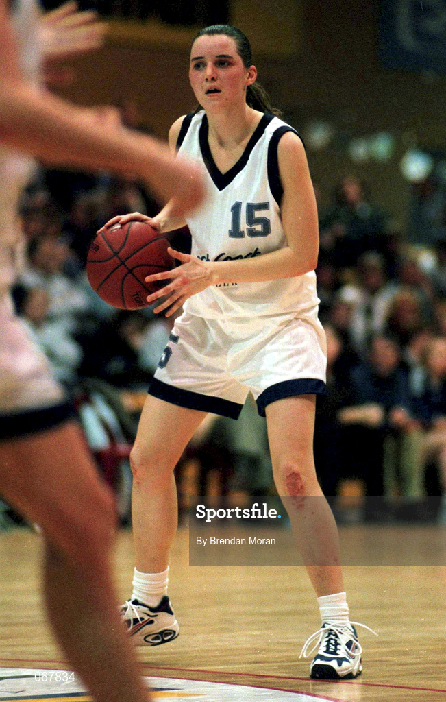 24 January 1998; Ciara Harvey of Meteors during the Sprite Women's Senior National Cup Semi-Final between Snowcream Waterford Wildcats and Meteors at the National Basketball Arena in Tallaght, Dublin. Photo by Brendan Moran/Sportsfile