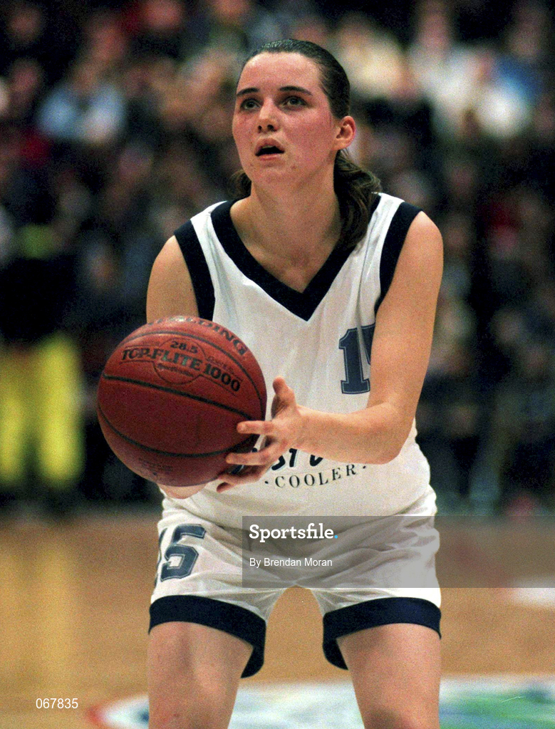 24 January 1998; Ciara Harvey of Meteors during the Sprite Women's Senior National Cup Semi-Final between Snowcream Waterford Wildcats and Meteors at the National Basketball Arena in Tallaght, Dublin. Photo by Brendan Moran/Sportsfile