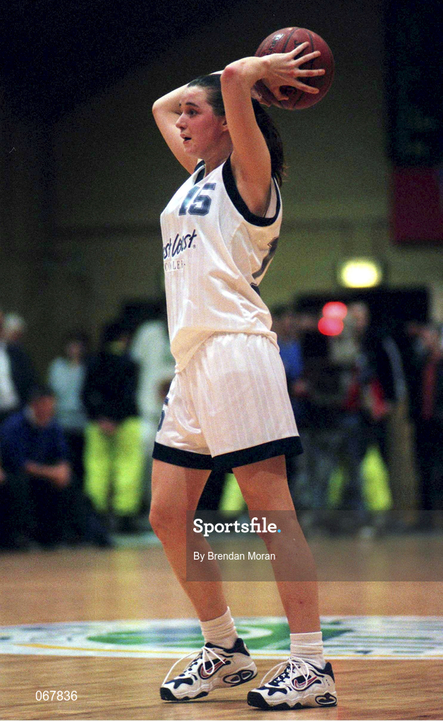 24 January 1998; Ciara Harvey of Meteors during the Sprite Women's Senior National Cup Semi-Final between Snowcream Waterford Wildcats and Meteors at the National Basketball Arena in Tallaght, Dublin. Photo by Brendan Moran/Sportsfile