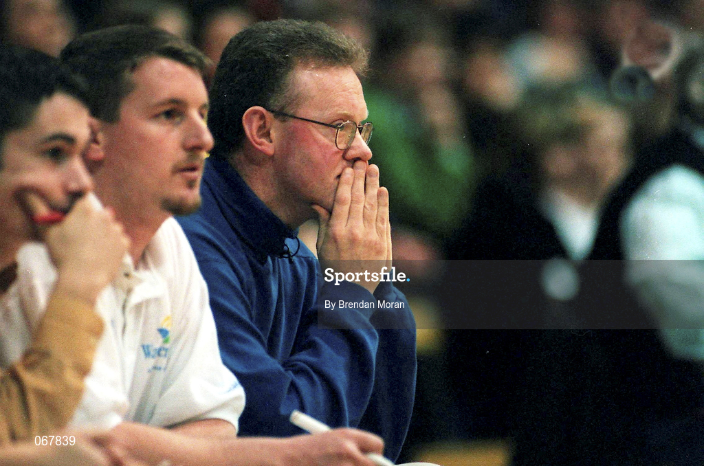 24 January 1998; Snowcream Waterford Wildcats head coach Gerry Fitzpatrick during the Sprite Women's Senior National Cup Semi-Final between Snowcream Waterford Wildcats and Meteors at the National Basketball Arena in Tallaght, Dublin. Photo by Brendan Moran/Sportsfile
