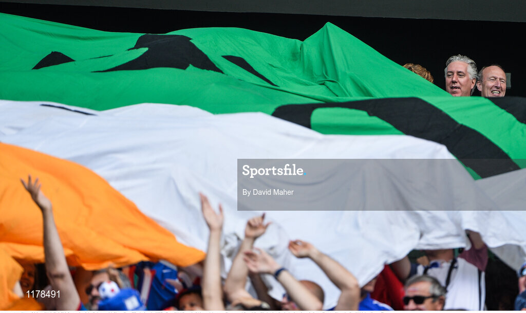 26 June 2016; FAI Chief executive John Delaney with Shane Ross TD, during the UEFA Euro 2016 Round of 16 match between France and Republic of Ireland at Stade des Lumieres in Lyon, France. Photo by David Maher/Sportsfile